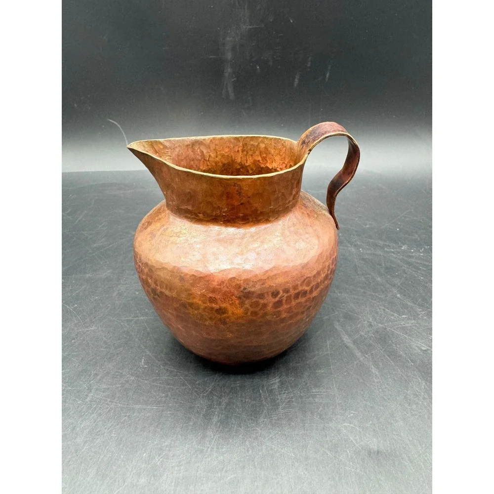 Vintage Hand Hammered Copper Pitcher Jug Rustic Farmhouse Vase 4.5